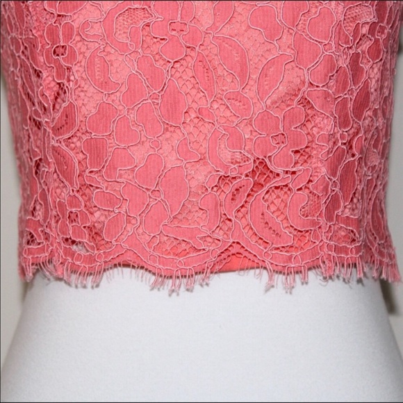 NBD Pink Floral Scallop Lace Fringe Cross-Back Halter Crop Top XSmall - Picture 9 of 16